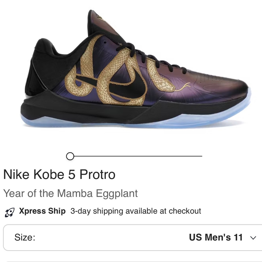 Nike Kobe 5 Proto Basketball Shoes- Year of the Mamba Eggplant size 11